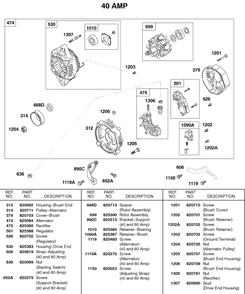 Alternator, 40 Amp Diagram and Parts List for 580447-0315-XX  Briggs and Stratton Engine